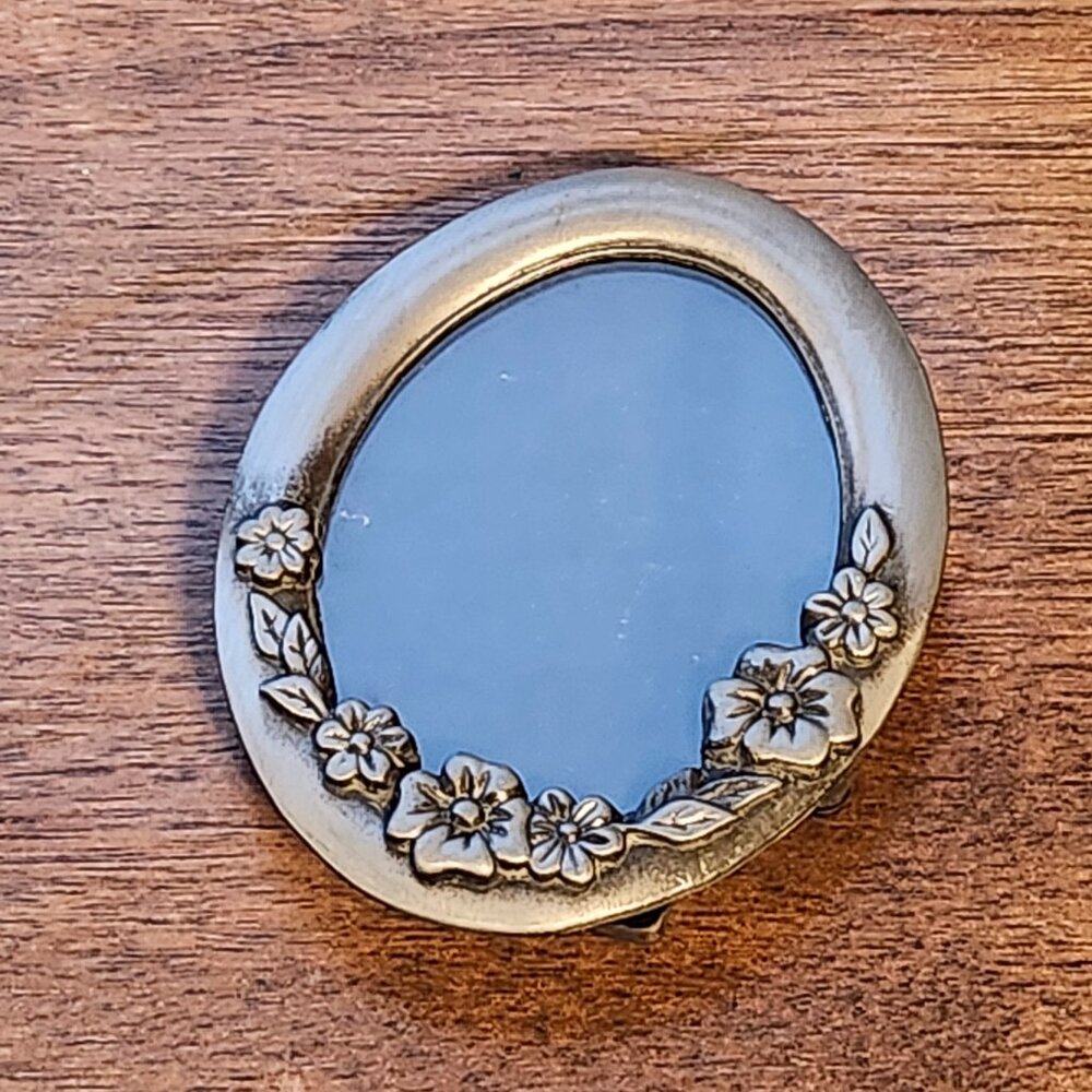 Vintage MINI Picture Frame Pewter Glass Oval Free Standing